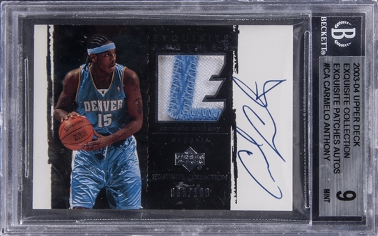 2003-04 UD "Exquisite Collection" Exquisite Patches Autographs #CA Carmelo Anthony Signed Patch Rookie Card (#065/100) - BGS MINT 9/BGS 10